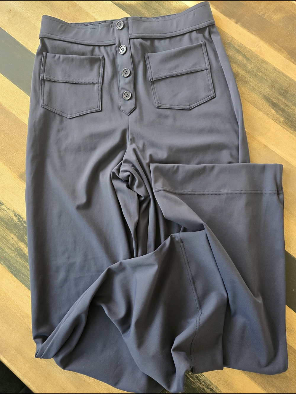 Women's Navy Button-Front Casual Pants
